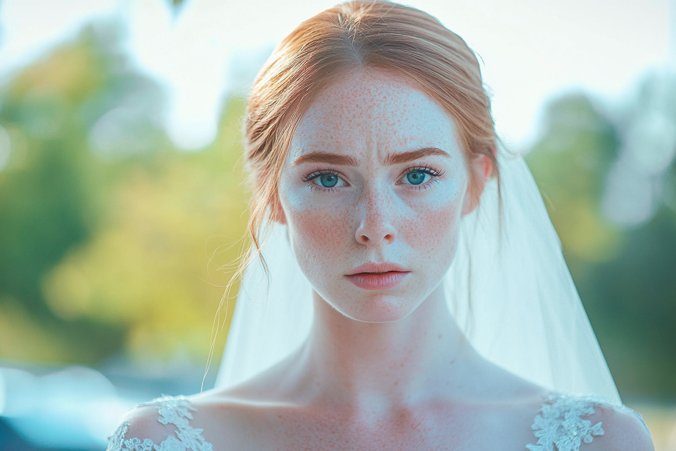 A bride outdoors looking upset | Source: no source