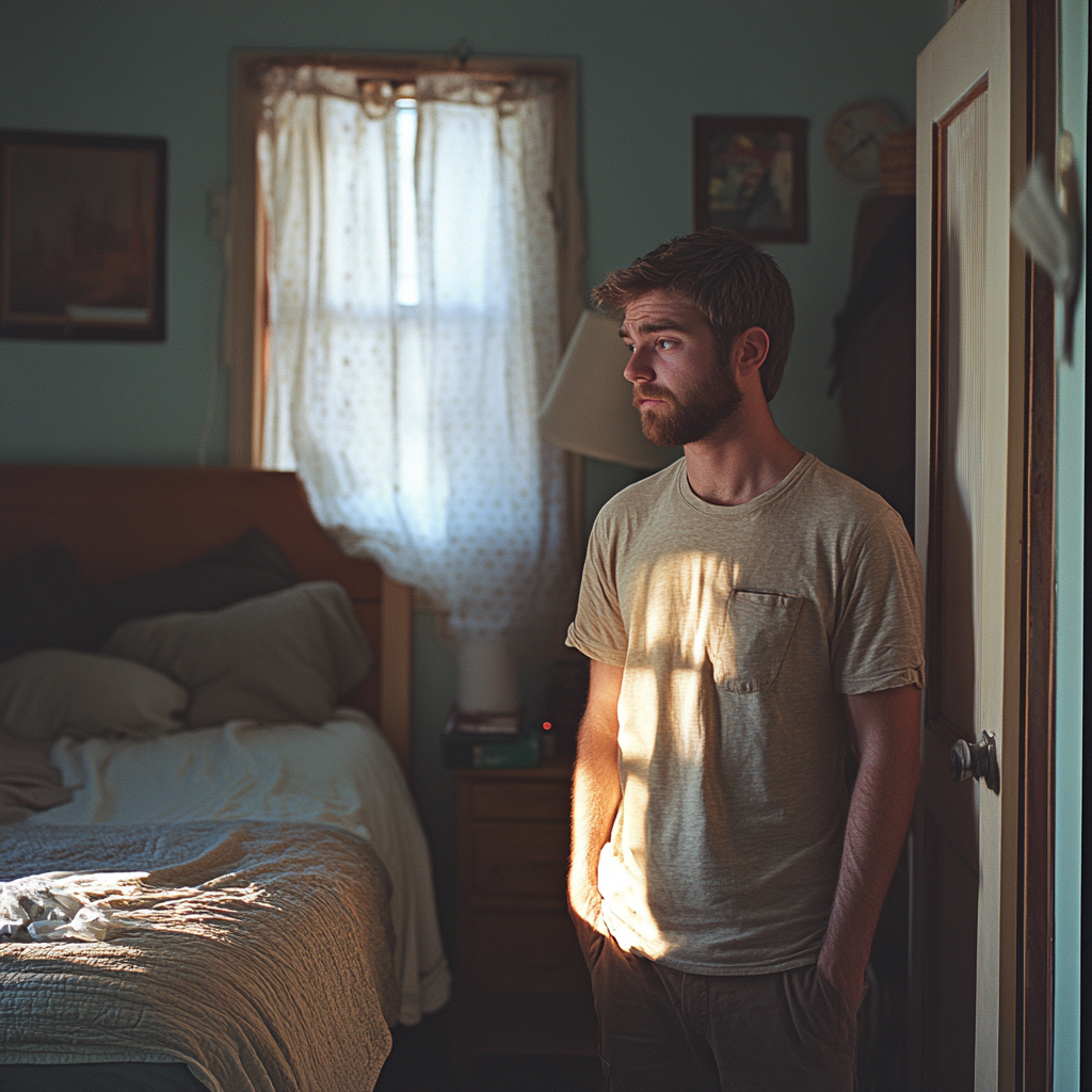 A man standing in a bedroom | Source: No source