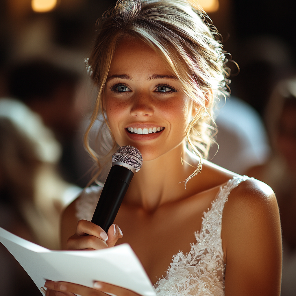 A bride reading from a paper | Source: no source