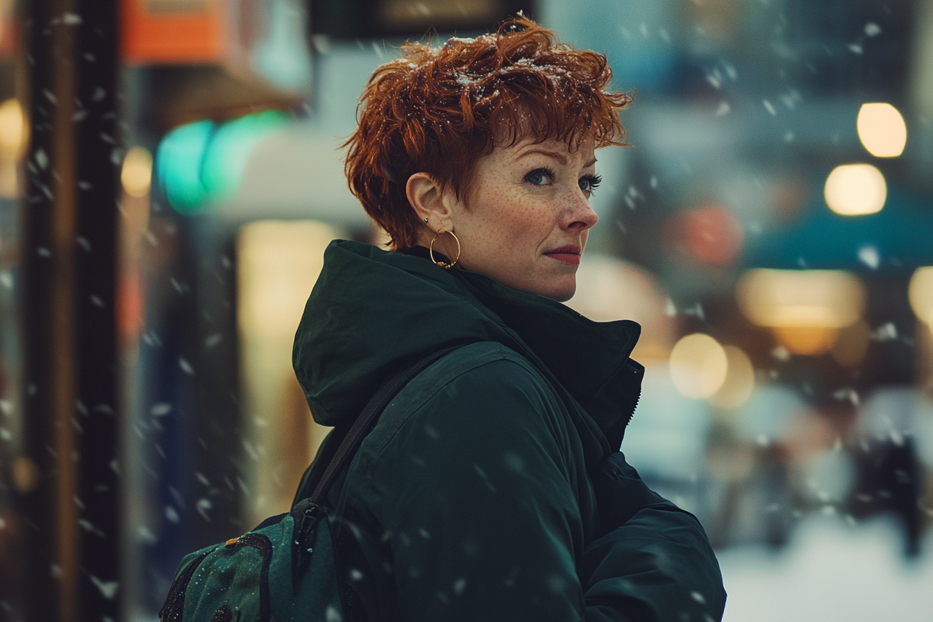 Woman in her late 30s tightening her winter coat on the street | Source: No source