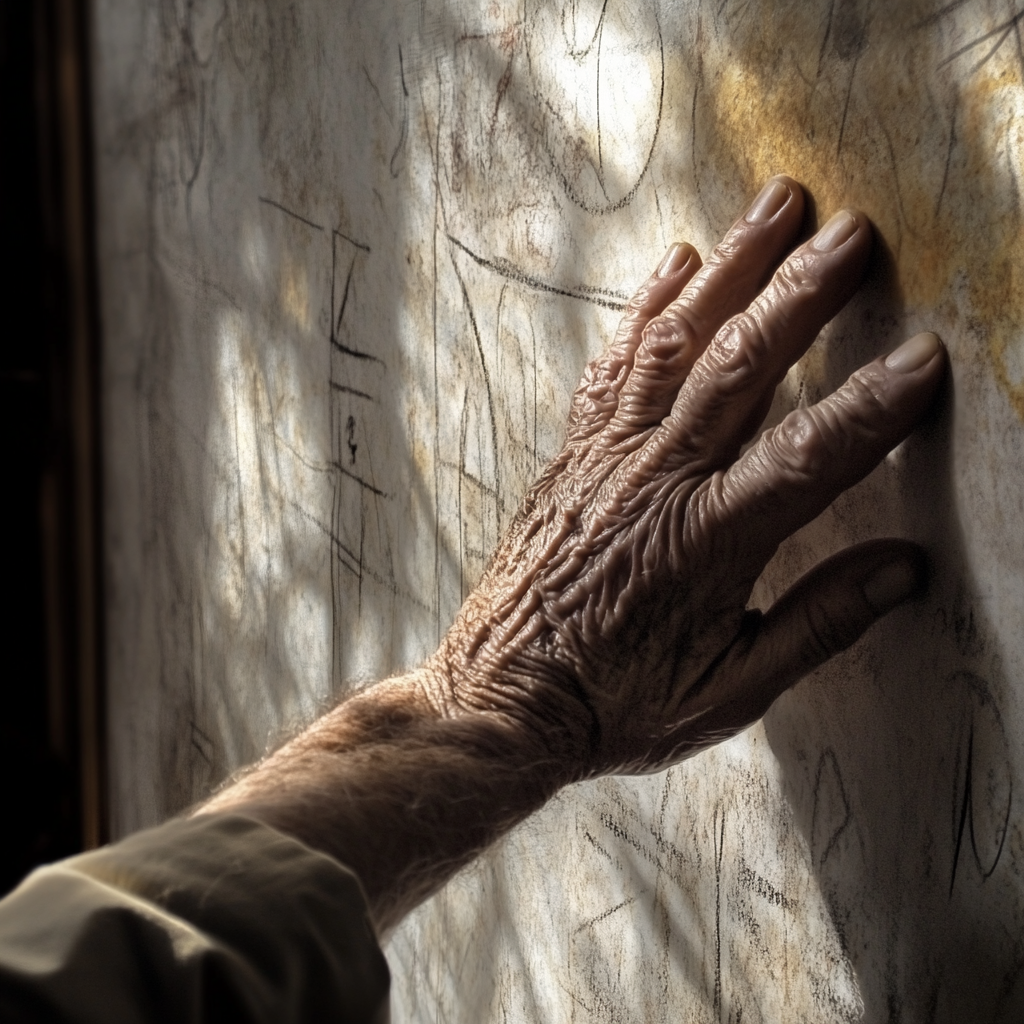 A nostalgic older man touching a wall | Source: No source