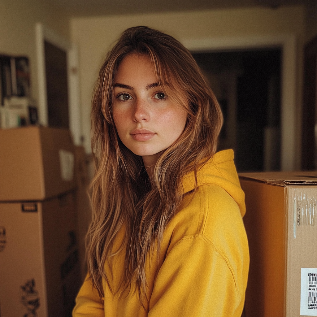A woman wearing a yellow hoodie | Source: no source