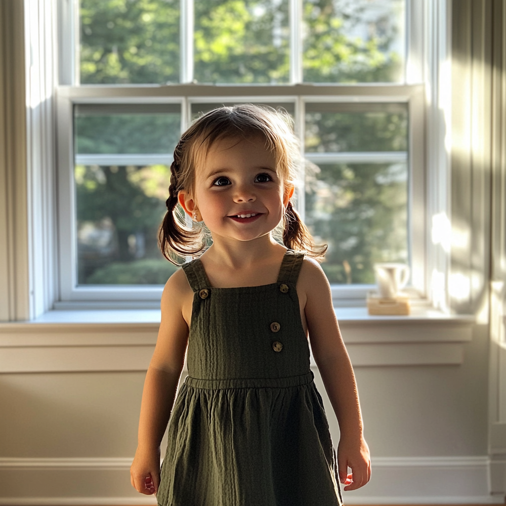 A little girl standing in an empty living room | Source: no source