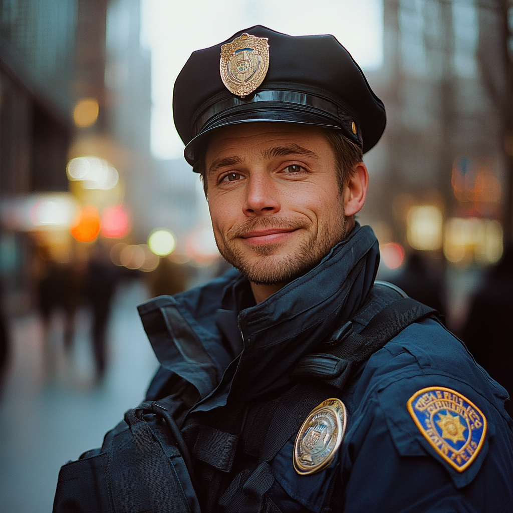 A happy man dressed as a cop | Source: No source