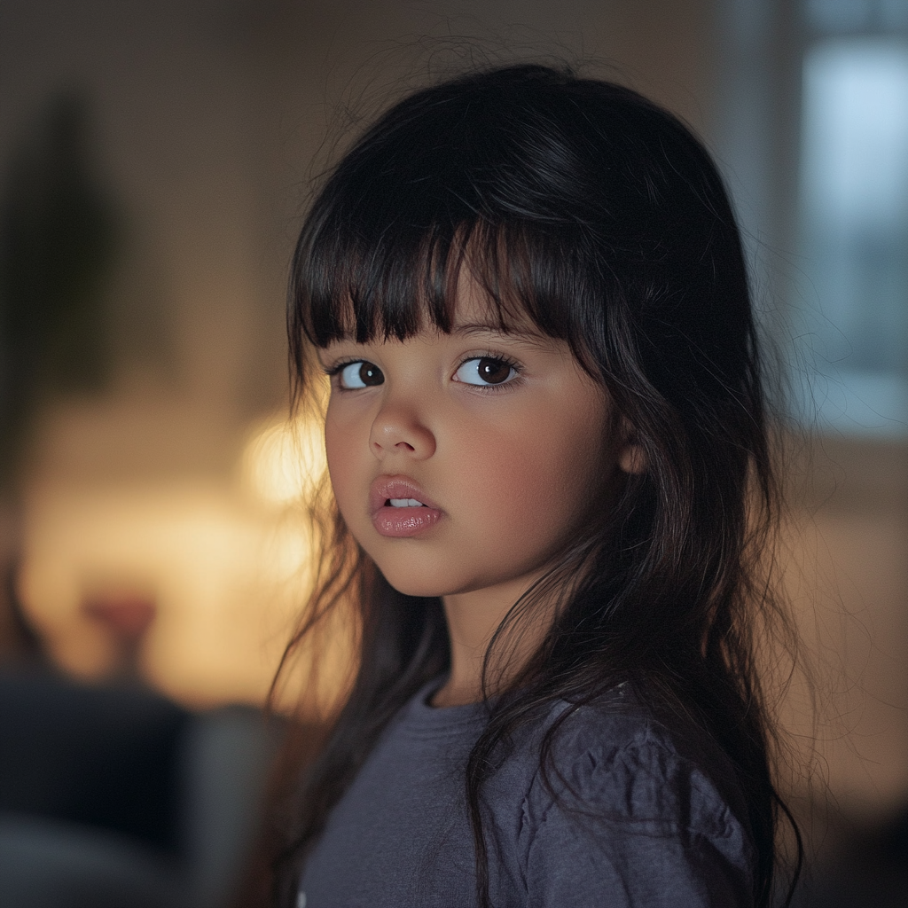 A little girl looking straight ahead | Source: No source