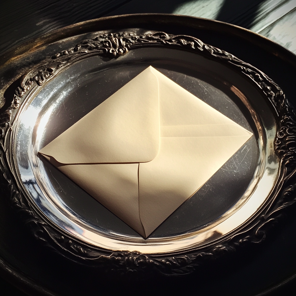 An envelope on a silver tray | Source: no source