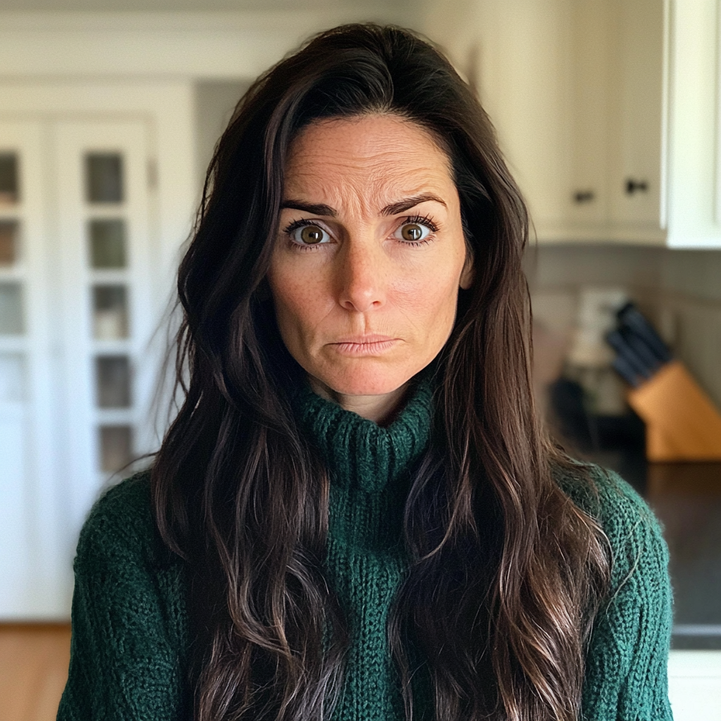 An annoyed woman standing in a kitchen | Source: no source