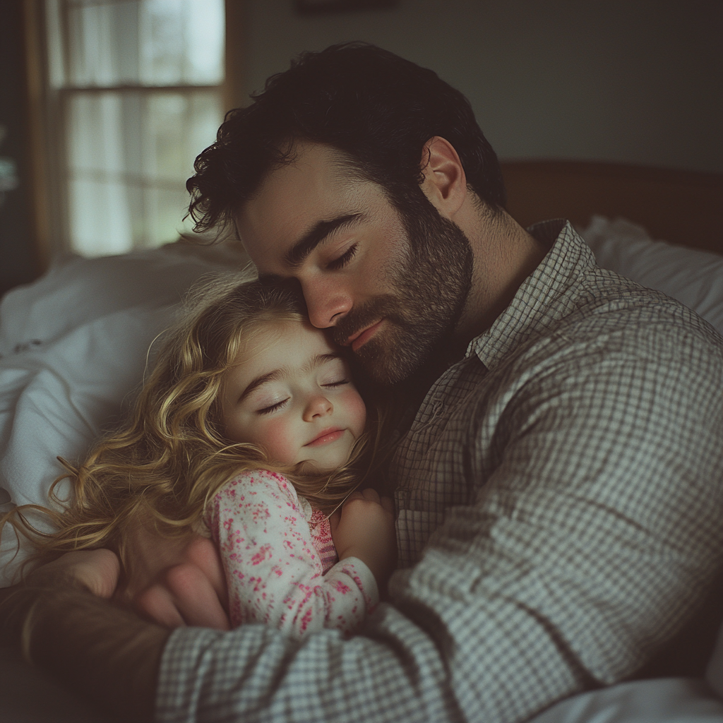 A father and daughter lying in bed | Source: No source