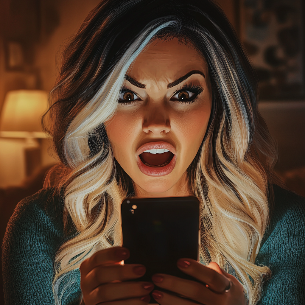 A shocked woman staring at a phone | Source: no source