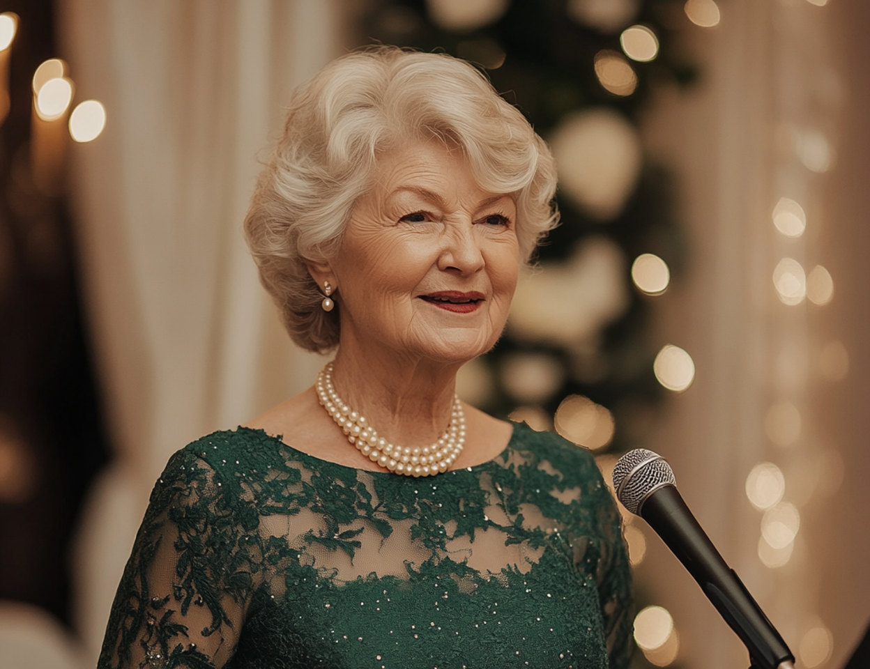 An older woman giving a speech at a wedding | Source: No source