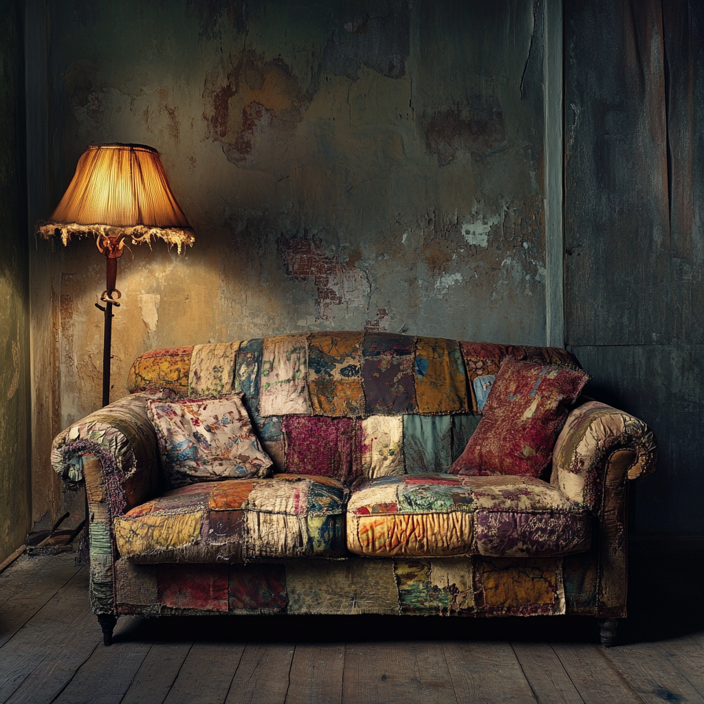 An old, worn couch in a shabby room | Source: no source