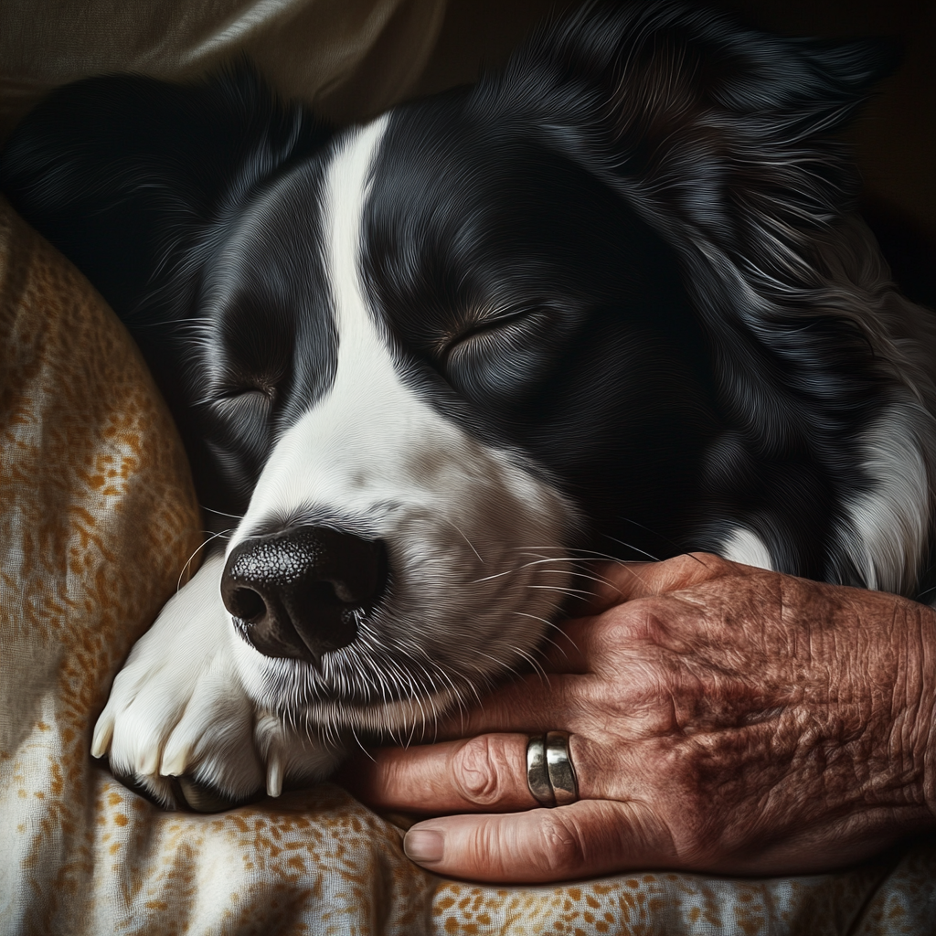 An older man hugging his beloved pet dog to sleep | Source: no source
