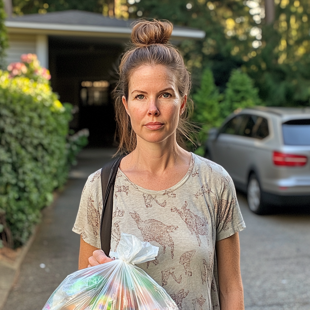 A woman holding a bag of groceries | Source: No source