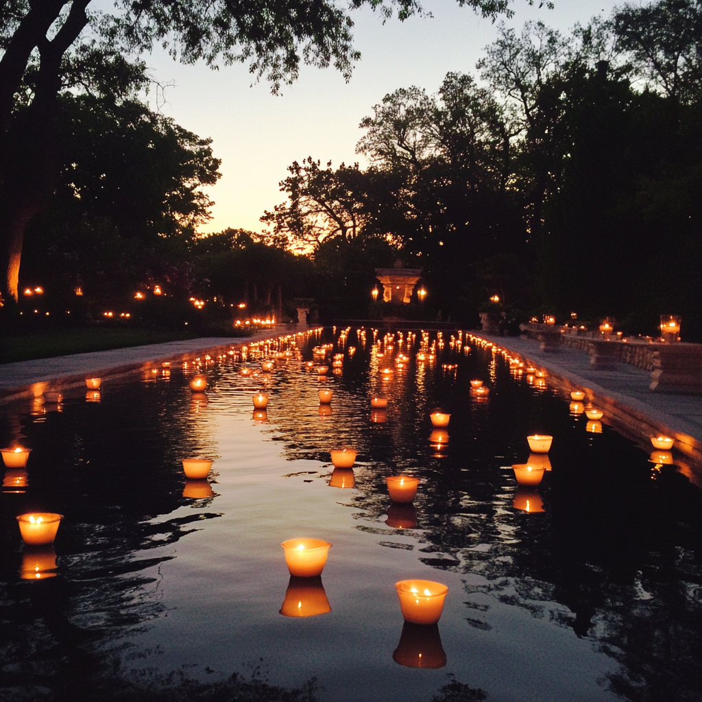 Floating candles in a pool | Source: no source