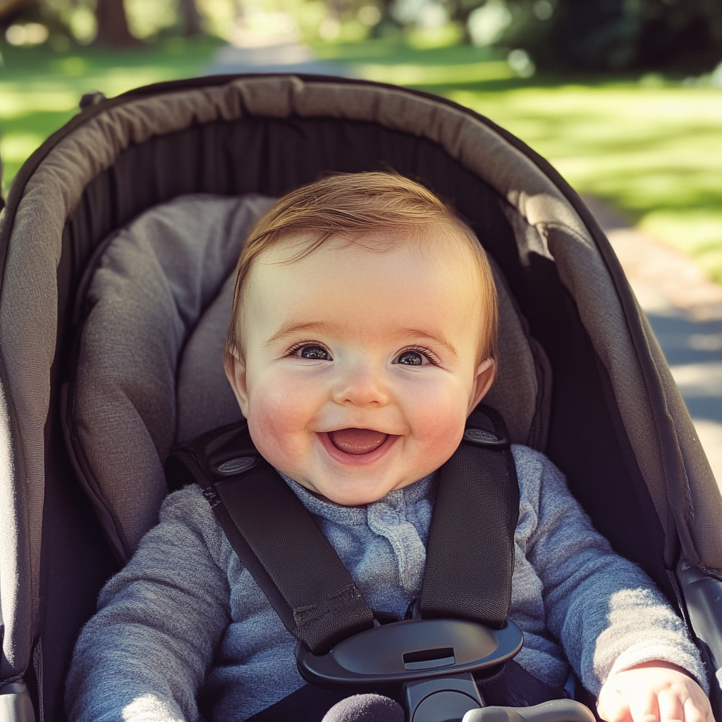 A baby boy in a stroller | Source: No source