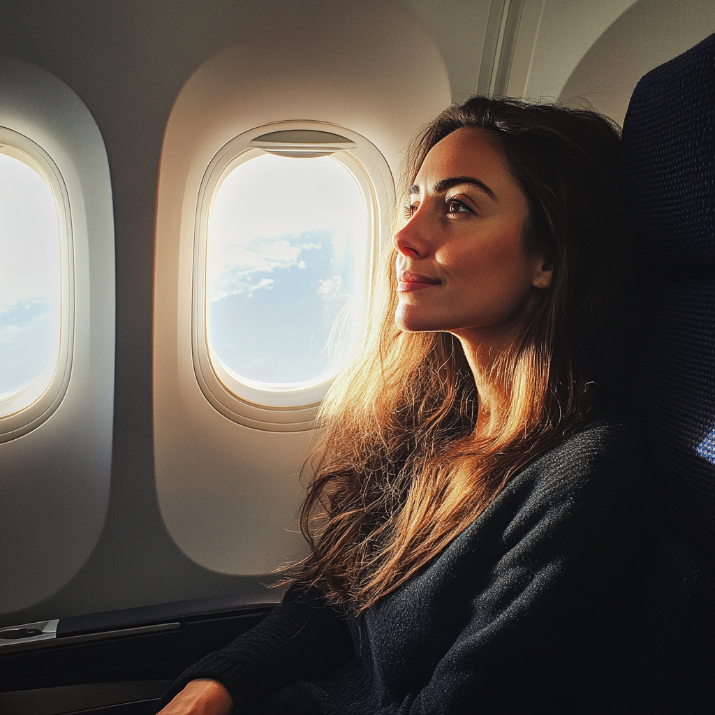 A woman sitting in an airplane | Source: no source