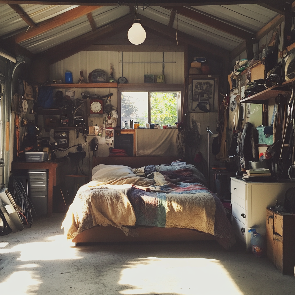 A garage converted into a bedroom | Source: No source