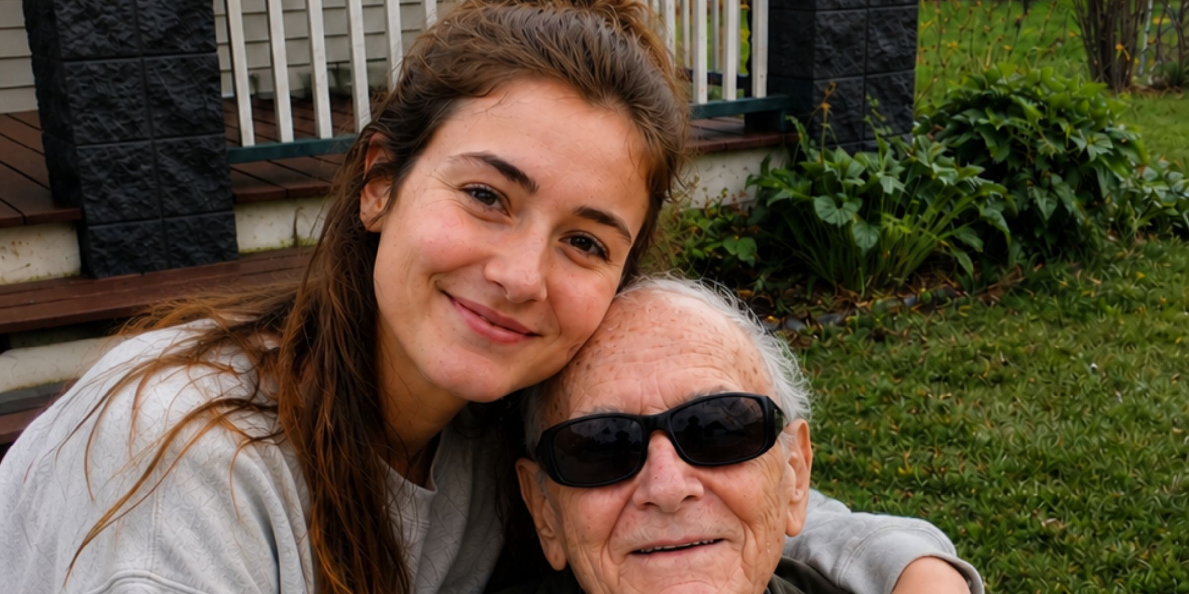 A young woman embracing a blind older man | Source: No source