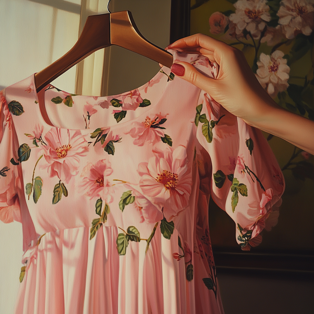 A woman holding a dress | Source: No source