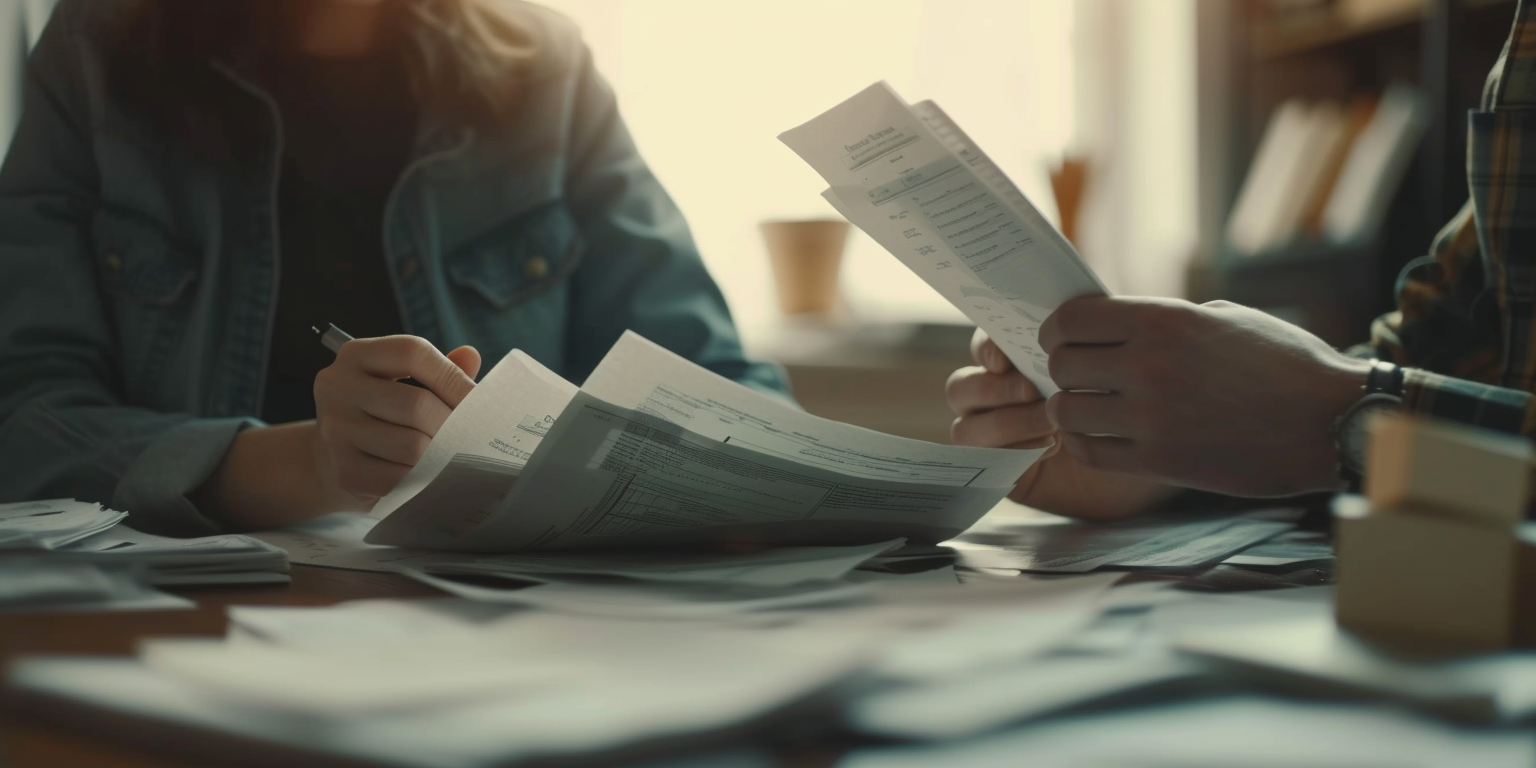 A couple sitting at a table with paperwork | Source: no source
