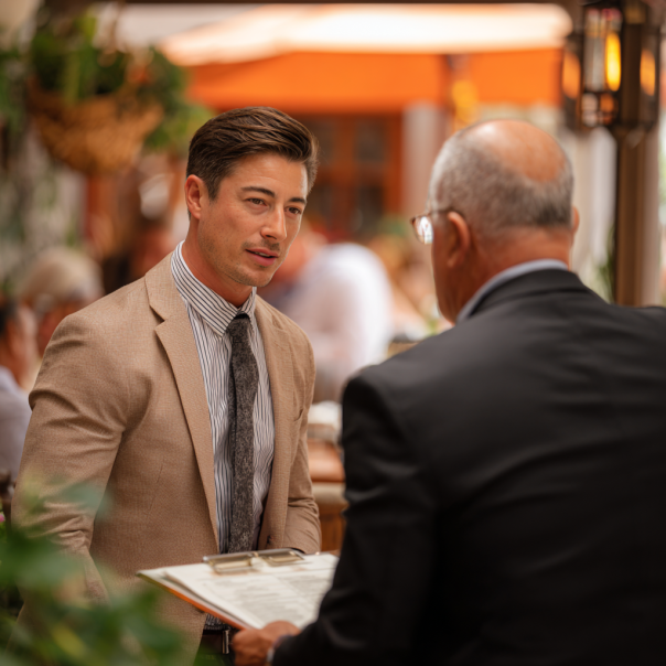 A man talking to a restaurant manager | Source: No source