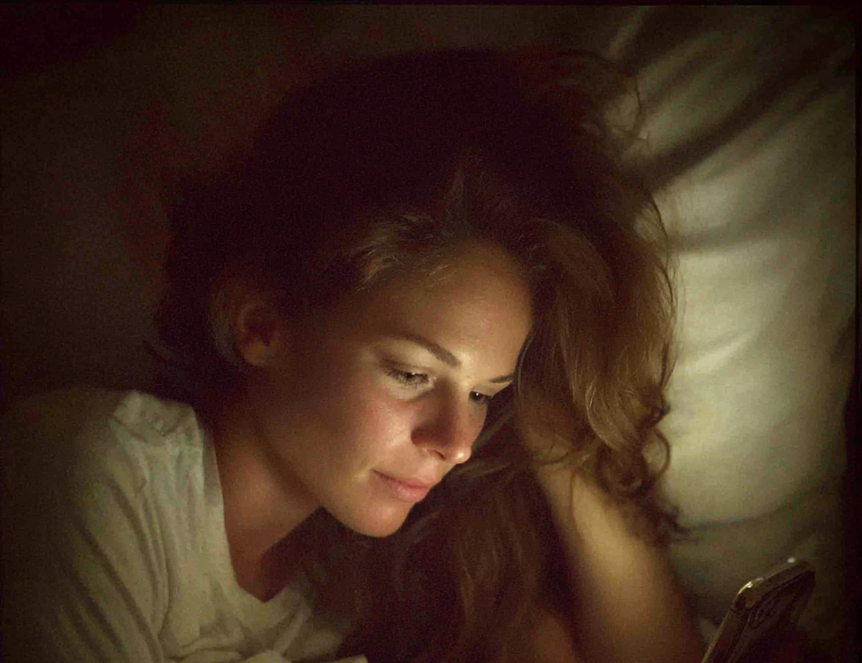 A woman lying in bed and using her phone | Source: no source
