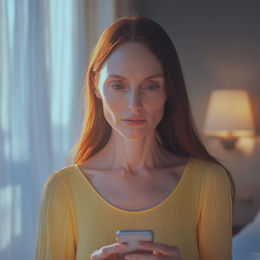 A woman looking at her son's phone | Source: no source