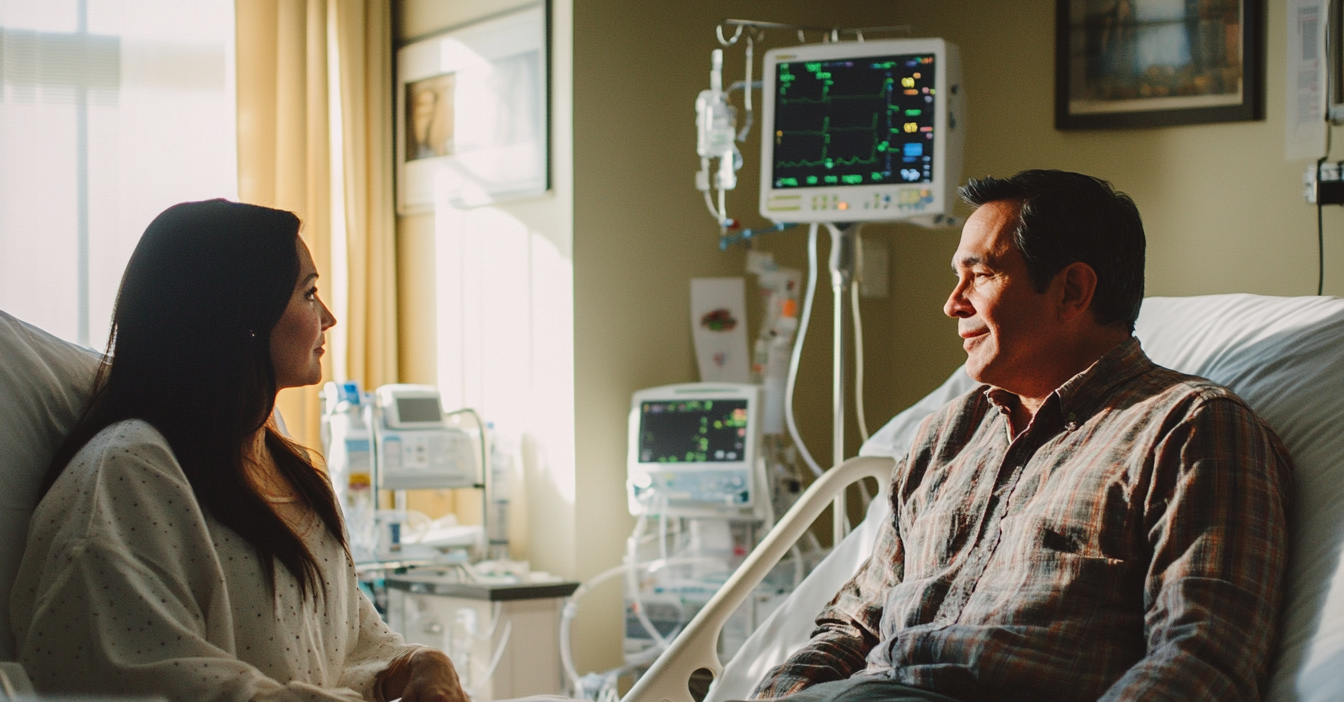 Woman visiting her sick husband in the hospital | Source: no source