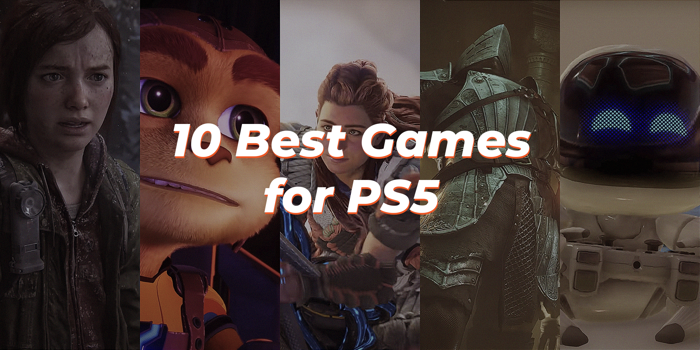 Different images from different PlayStation 5 games with text overlay that reads, “10 Best Games For PS5.” | Image: youtube.com/PlayStation