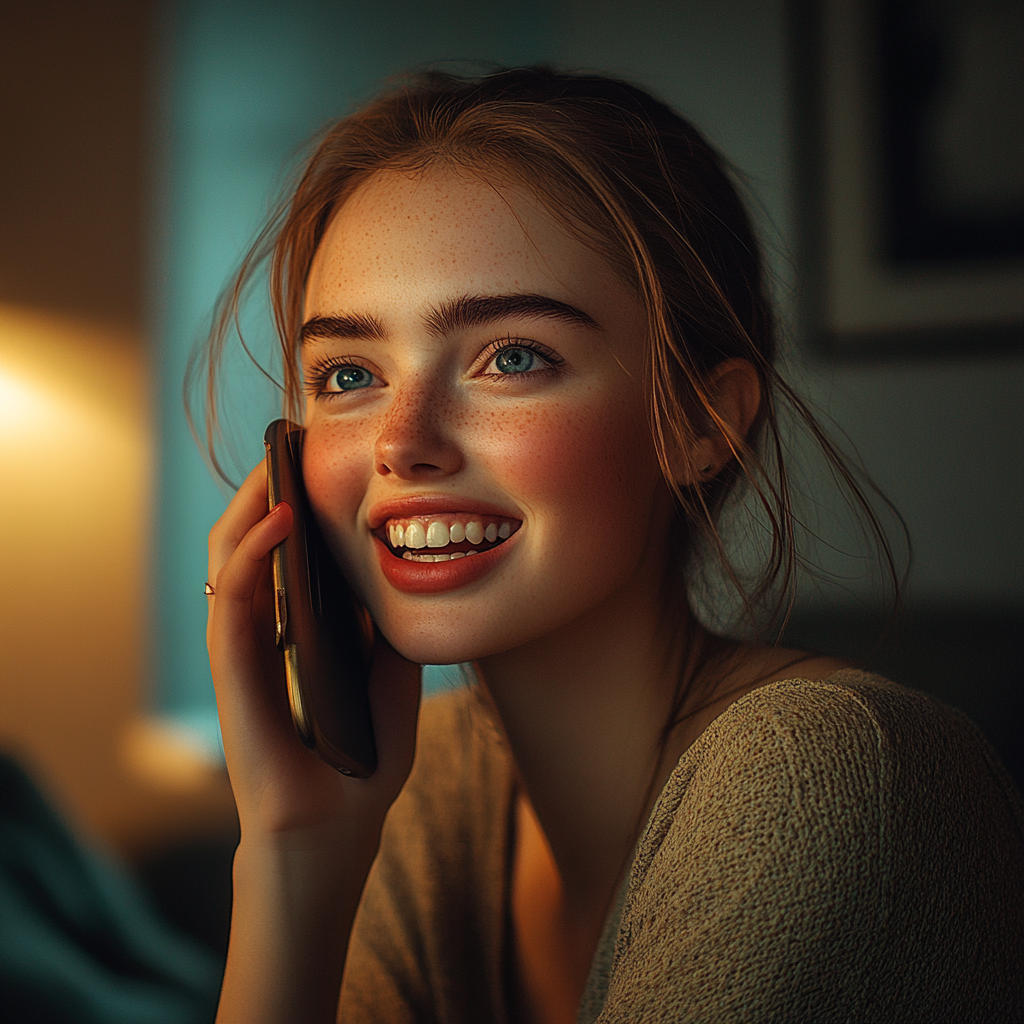 A smiling woman talking on the phone | Source: no source