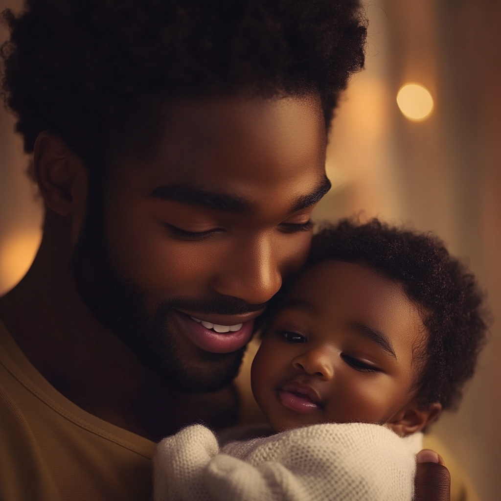 A cheerful man holding his baby | Source: no source