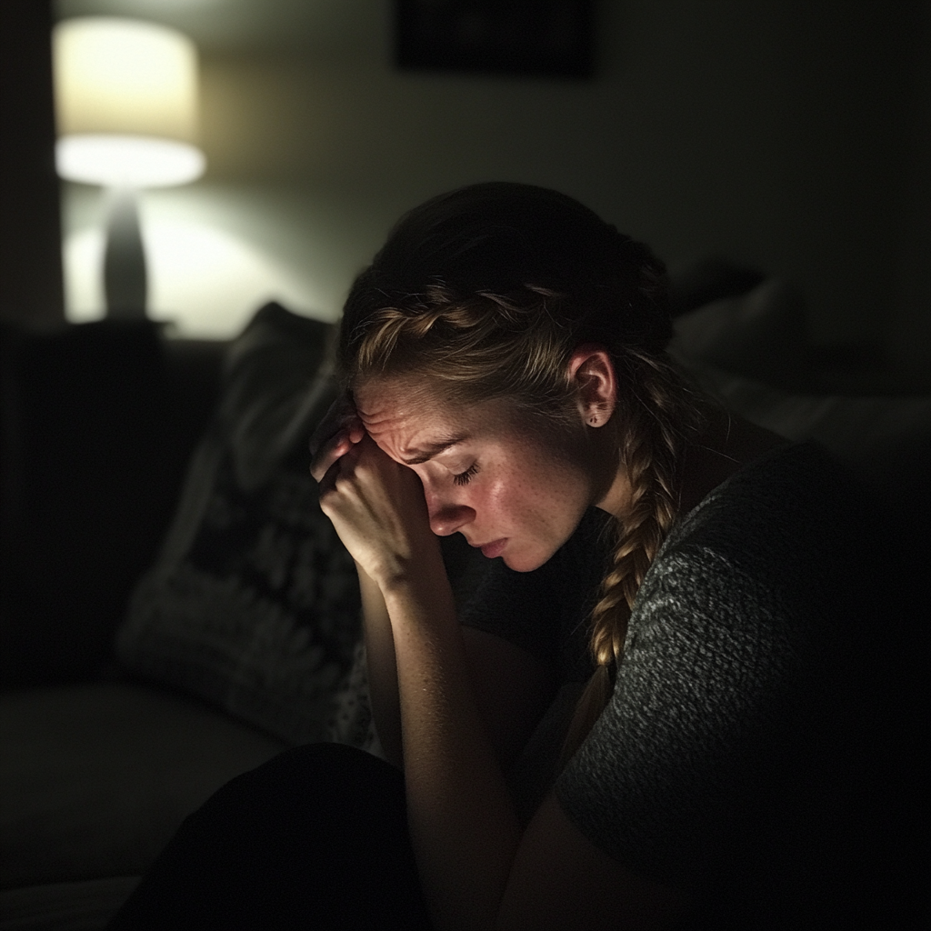 An upset woman sitting on a couch | Source: no source