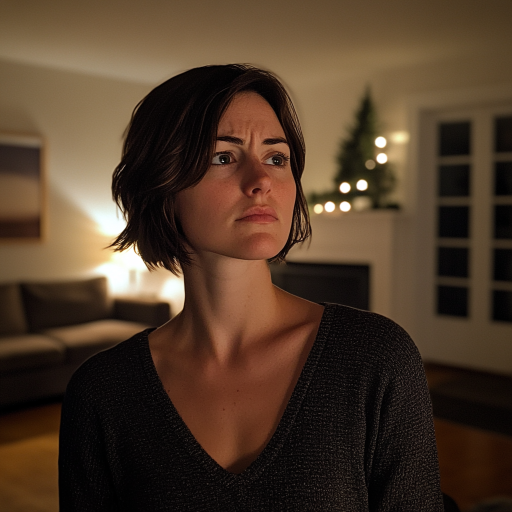 A frowning woman standing in a living room | Source: No source