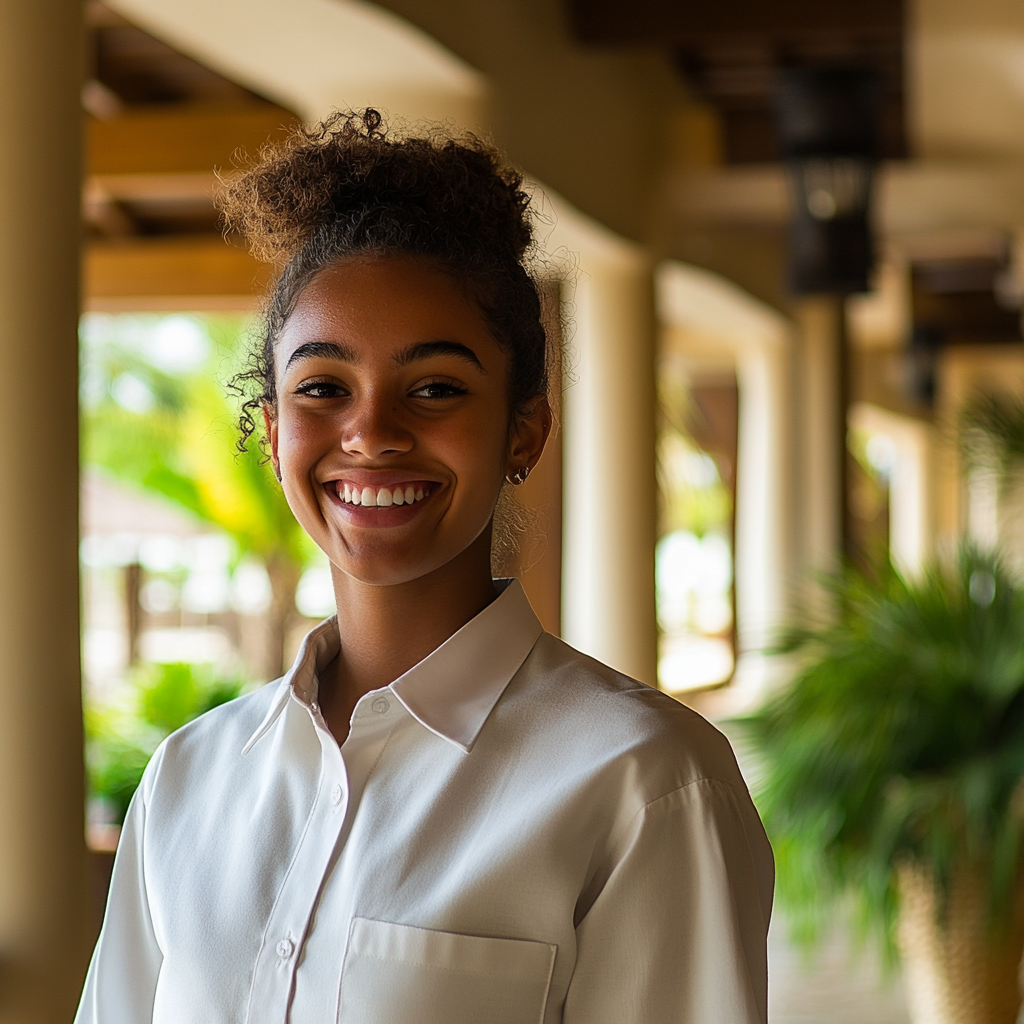 A smiling concierge in a hotel | Source: no source
