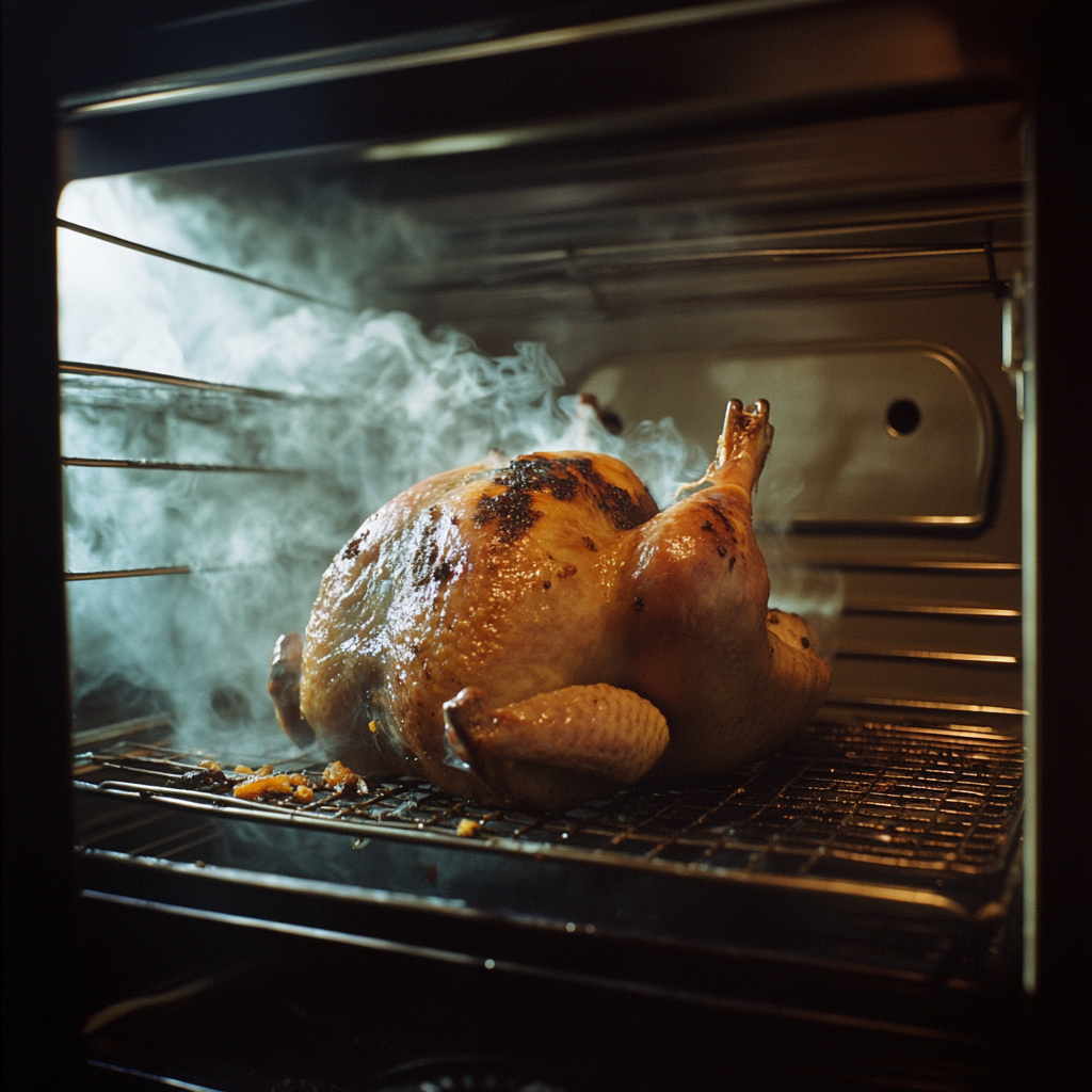 A burning turkey in an oven | Source: No source