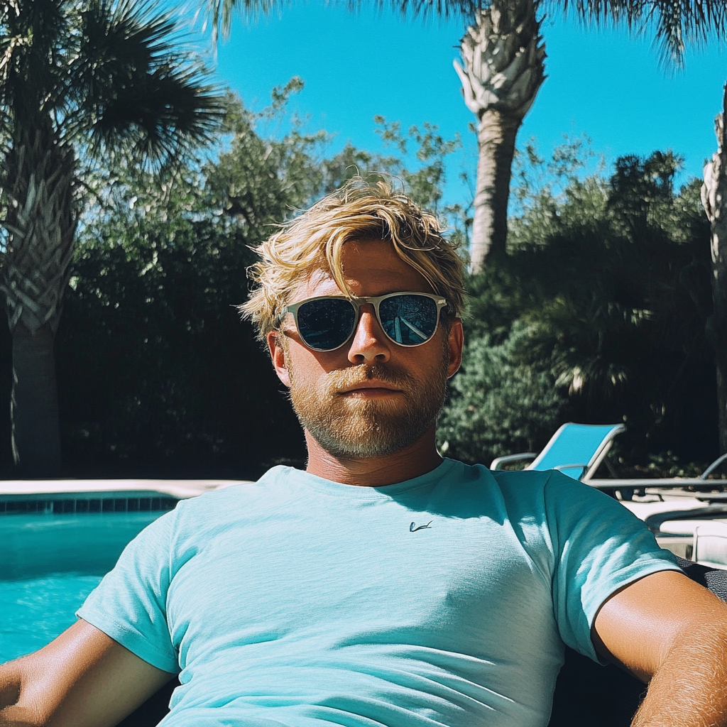 A man relaxing on a poolside lounger | Source: no source