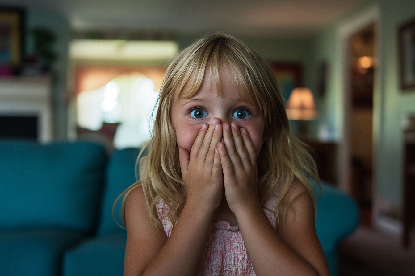 A girl covering her mouth with both hands | Source: No source