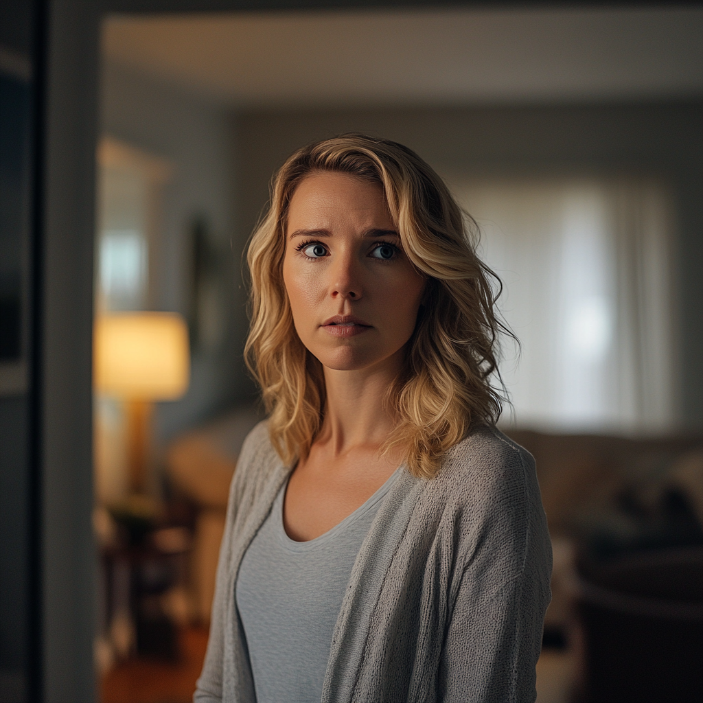 A woman looking at someone while standing in a room | Source: no source