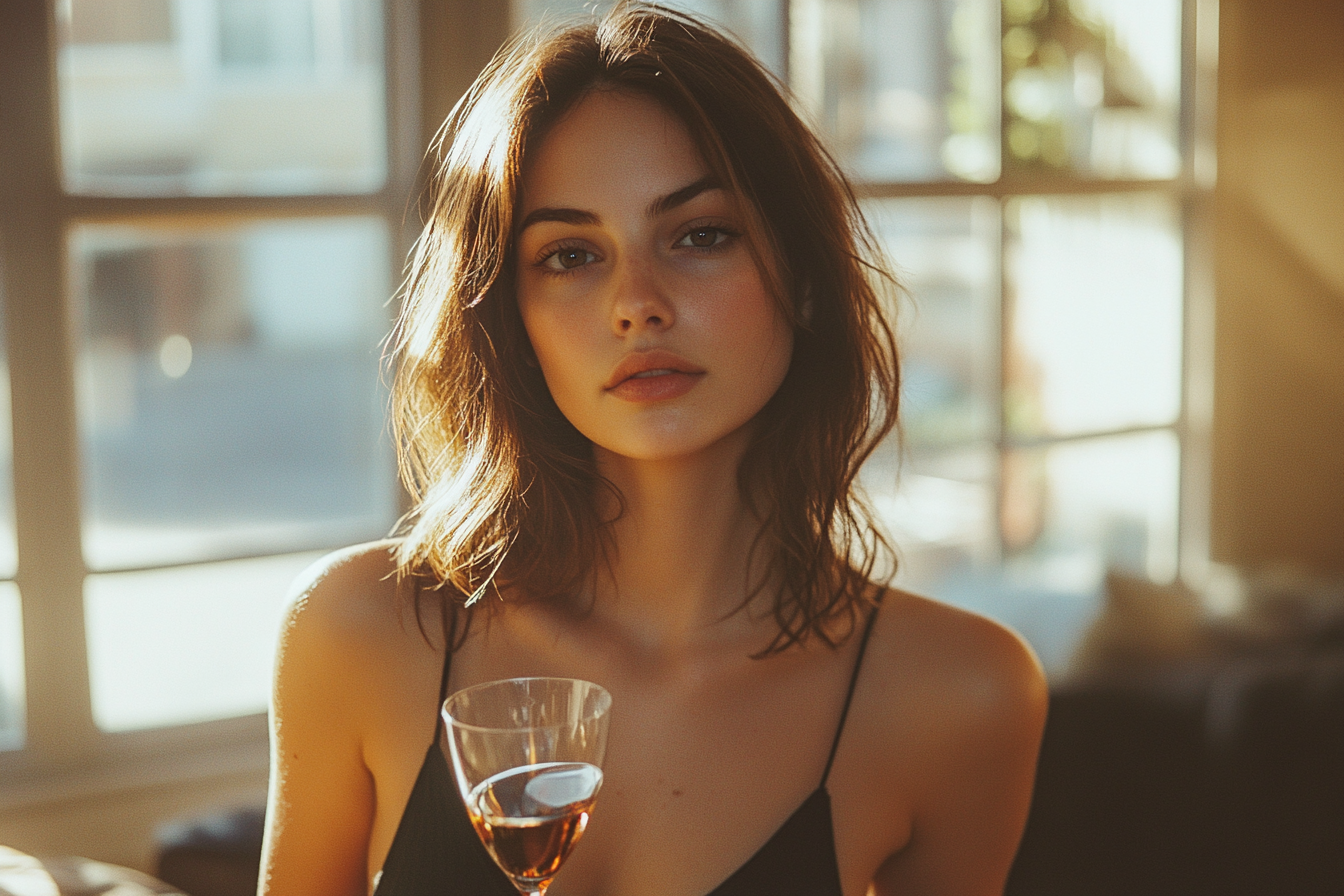 Woman sipping a glass of wine | Source: no source
