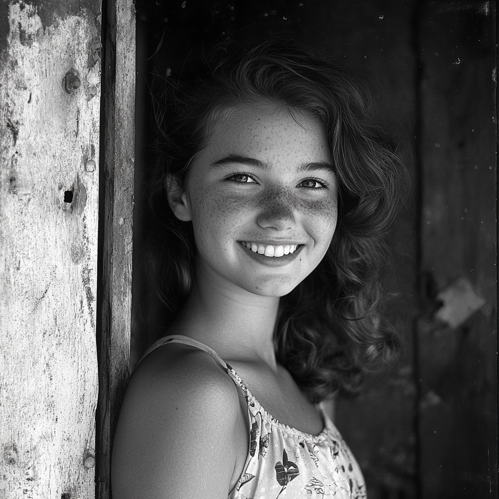 A black and white photo of a smiling woman | Source: no source