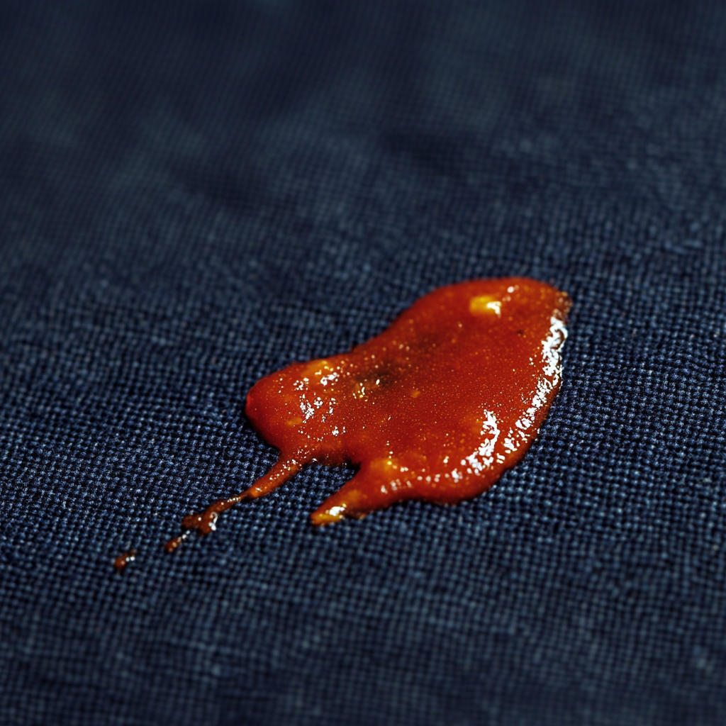 A sauce stain on blue fabric | Source: No source