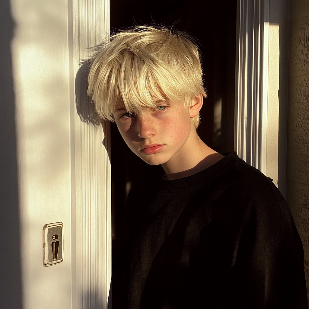 A teenage boy standing in a doorway | Source: No source