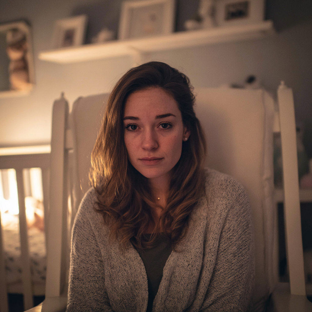 A pensive woman sitting in a nursery | Source: no source