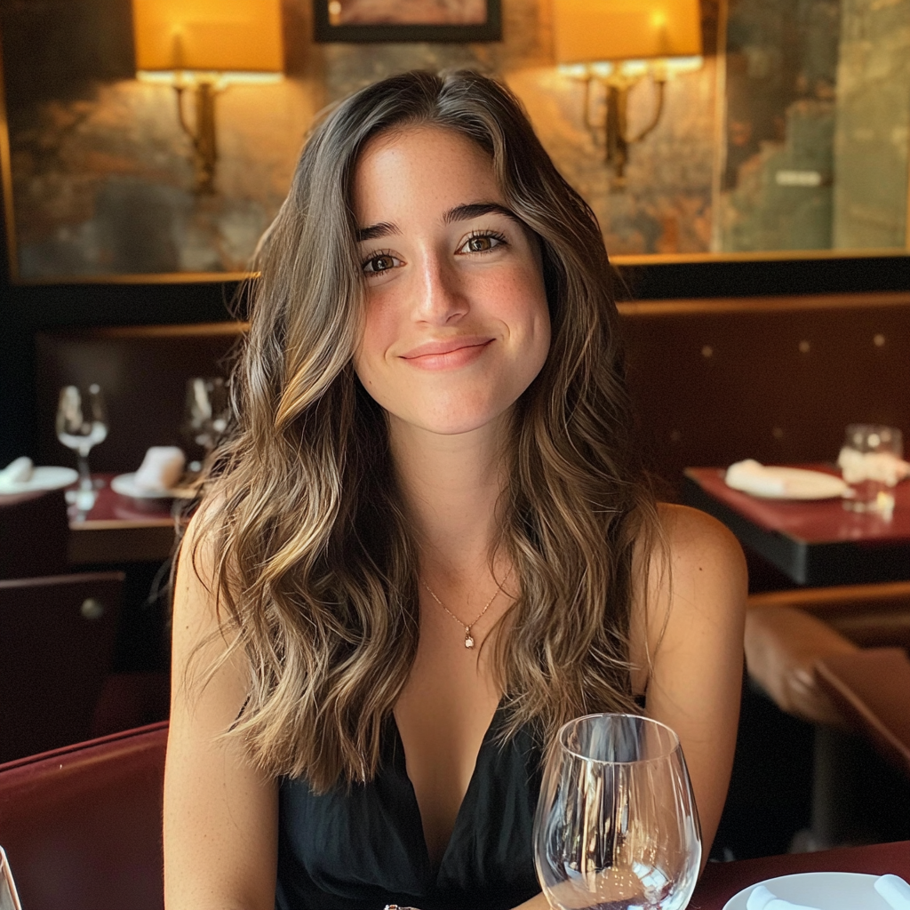 A smiling woman sitting at a restaurant | Source: no source