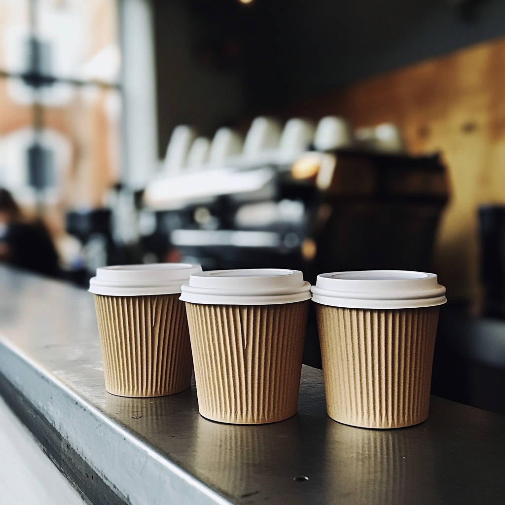 Three takeaway cups on a counter | Source: no source