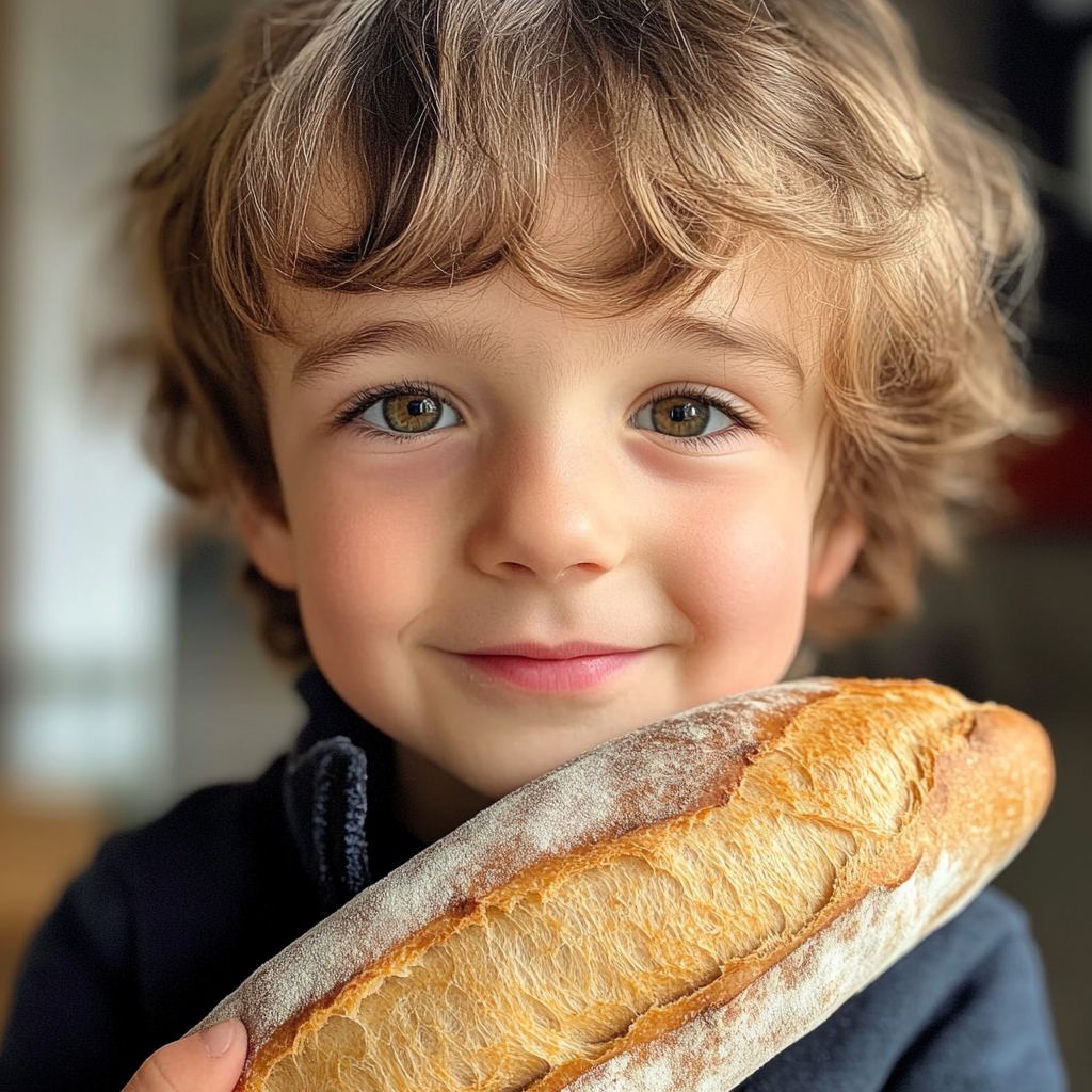 A little boy holding a baguette | Source: No source