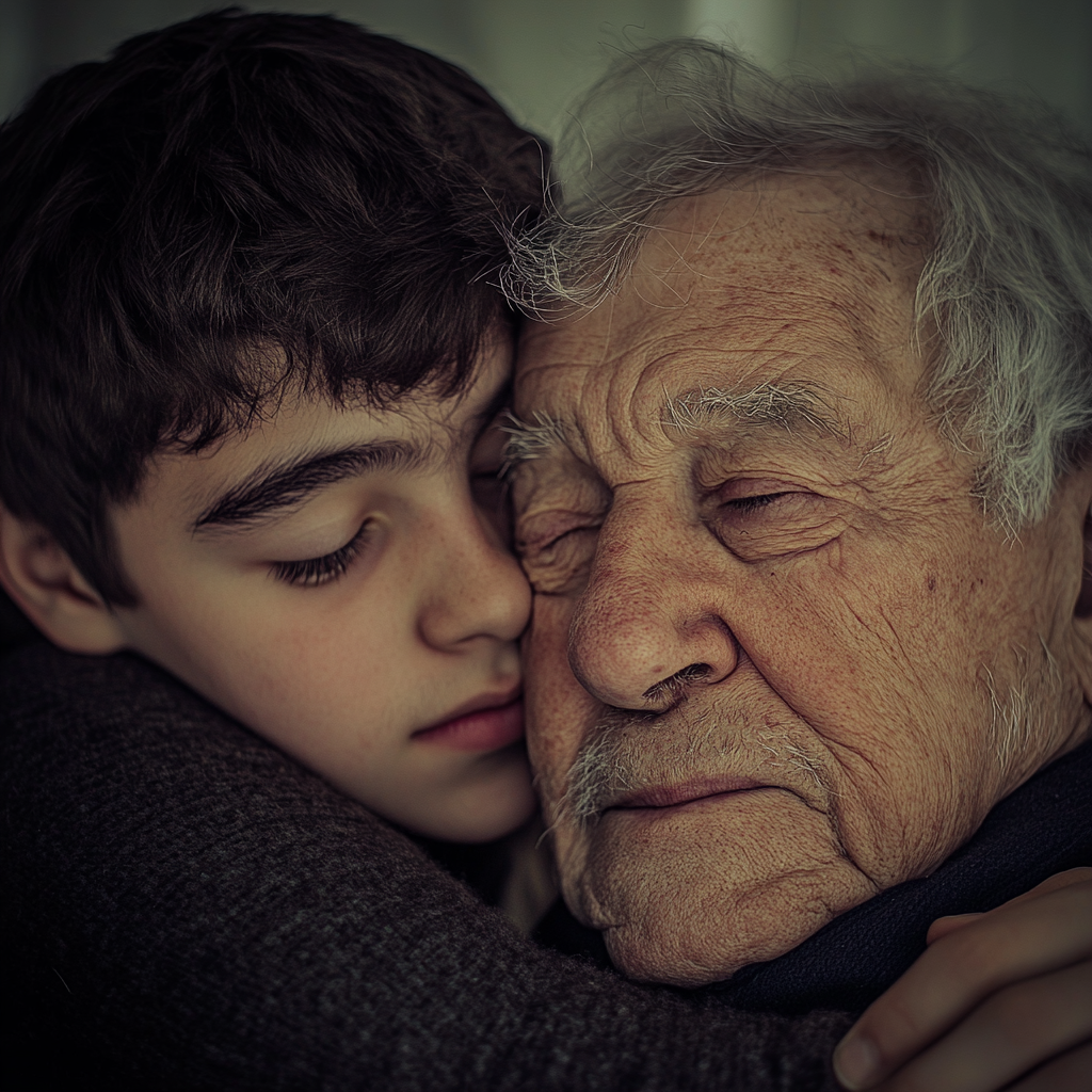 A boy hugging his frail father | Source: no source