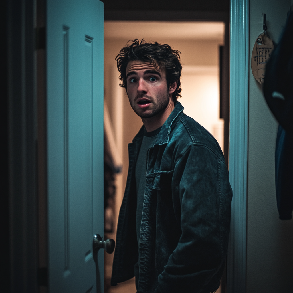 A shocked man standing in his doorway | Source: no source