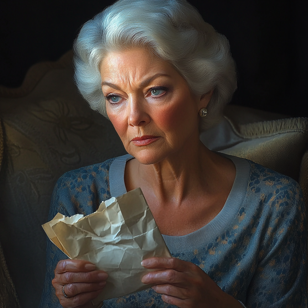 A sad older woman feeling nostalgic as she holds a letter | Source: No source