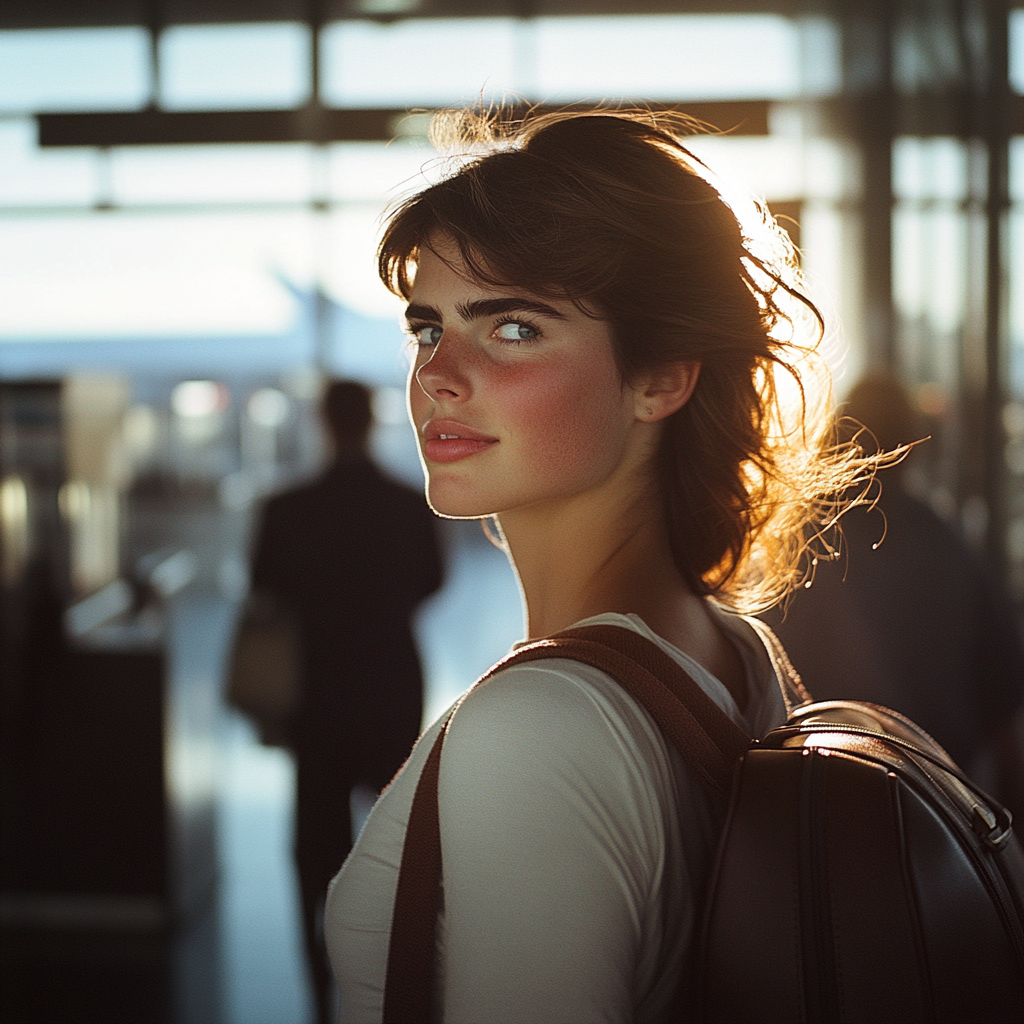 A pleased woman leaving the airport | Source: No source